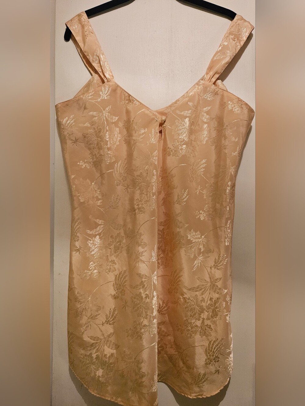 Vintage 90s Kathryn Butter Yellow Satin Floral Jacquard Slip Dress Nightgown